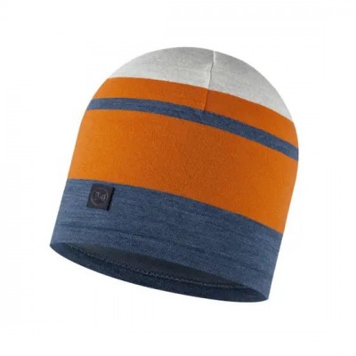 шапка BUFF 130221.701 MERINO MOVE HAT STEEL BLUE  бел/оранж/т-син.  шерсть