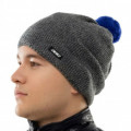 шапка KV+ 22A12-110 ST.MORITZ  сер.с голуб.помпоном  80%шерсть  подкл.флис