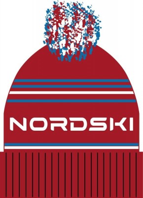 шапка NORDSKI STRIPE RED RUS NSV470902  красн. с помпоном
