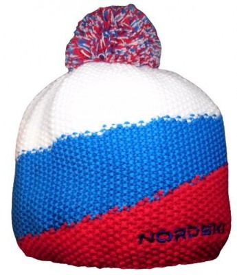 шапка NORDSKI KNIT COLOUR RUS NSV472192  красн/син/бел. с помпоном