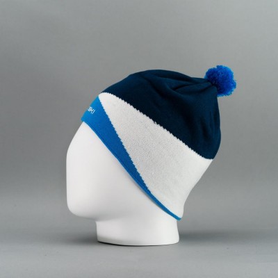 шапка NORDSKI LINE BLUE NSV474701  т-син/син/бел. с помпоном  подкл.флис