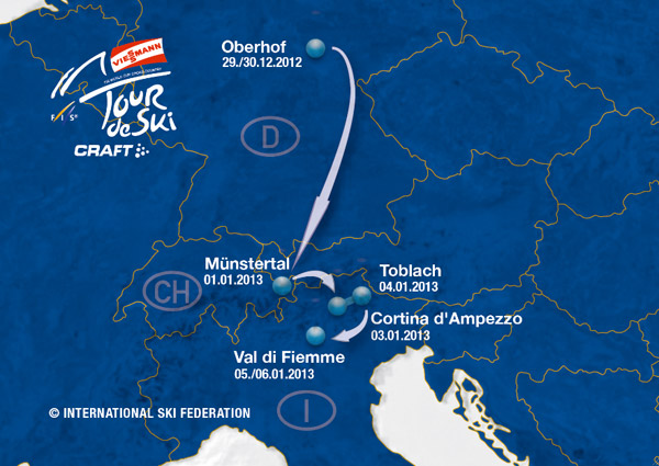 Карта гонок Тур Де Ски 2012-2013